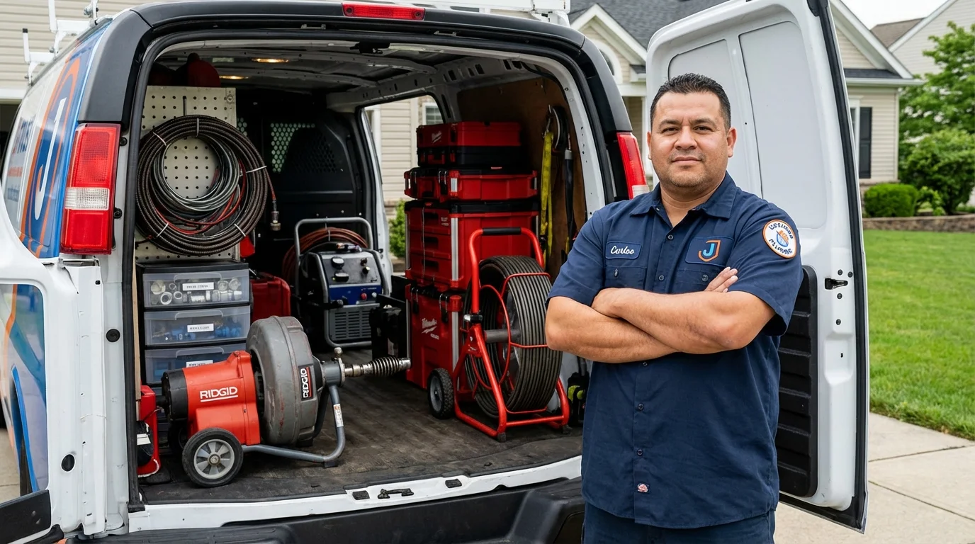 Professional drain cleaning equipment and Johns Plumbing LLC plumber in Enigma